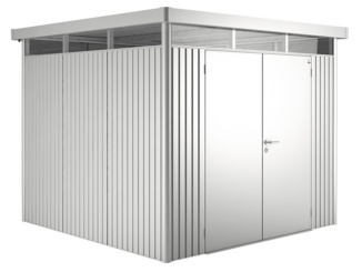 Kerti házak Biohort – Highline H1, stříbrná metalíza s dvoukřídlými dveřmi