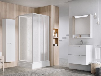 Koupelna a WC – Ravak ASBP3 90x90, biela+grape (4 diely)