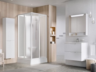 Koupelna a WC – Ravak ASBRV2 80x80, bílá+grape (4 díly)