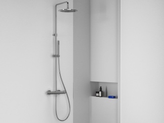 Sprchové sloupy – Ravak ES 091.00CR Sprchový sloup s termostatickou baterií, posuvný, se sprchovým setem, Chrome