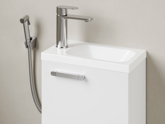 Vodovodní baterie – Ravak CR II 112.20BL Umyvadlová stojánková baterie 175 mm s bidetovou sprškou a držákem na zeď, bez výpusti, černá