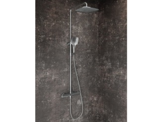 Vodovodní baterie – Ravak FL 091.20BL Sprchový stĺp s termostatickou batériou, posuvný, so sprchovým setom, čierna